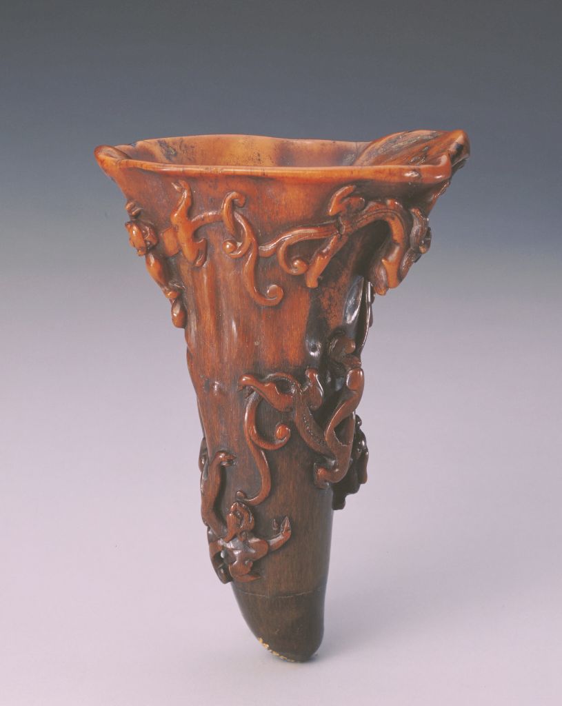 图片[1]-Rhinoceros horn carved nine-dragon cup-China Archive